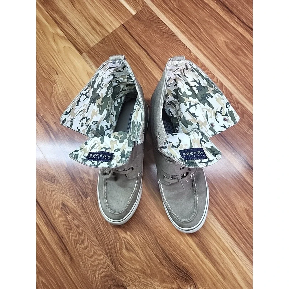 Sperry Top Sider Womens Size 7.5 High Top Canvas Sneaker Camo Lace Up Shoes Rock